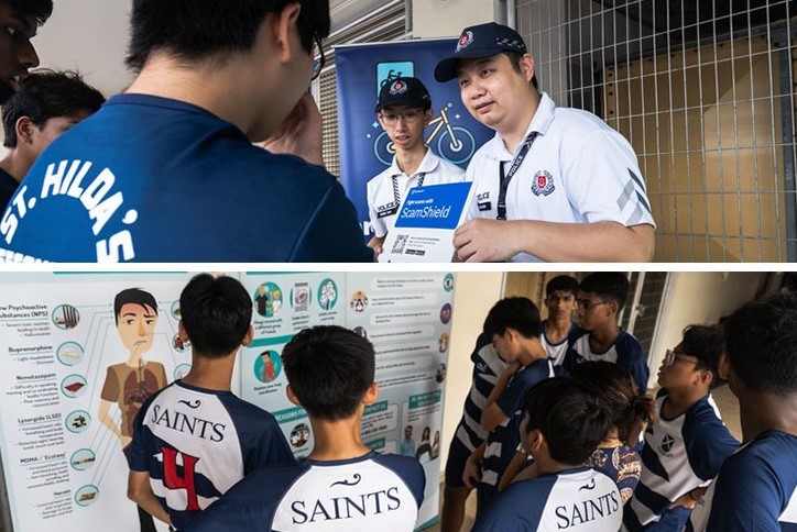 photo collage of CPU officers giving talk and students standing at CNB booth 