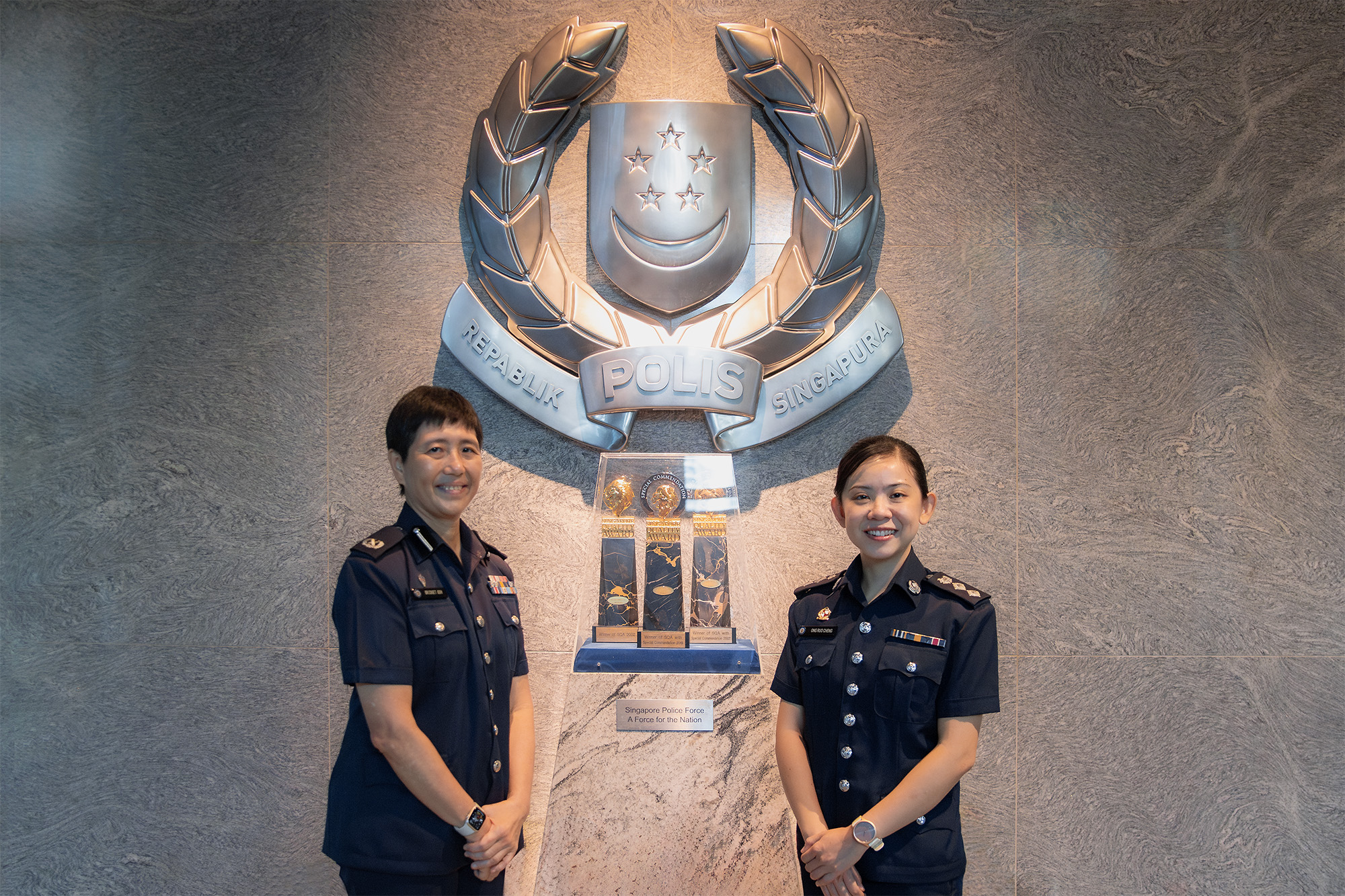 The past and present Commanding Officers of Serangoon NPC – DAC Bridget Goh (left) and Supt Ong Ruo Cheng. PHOTO: Rose Maswida