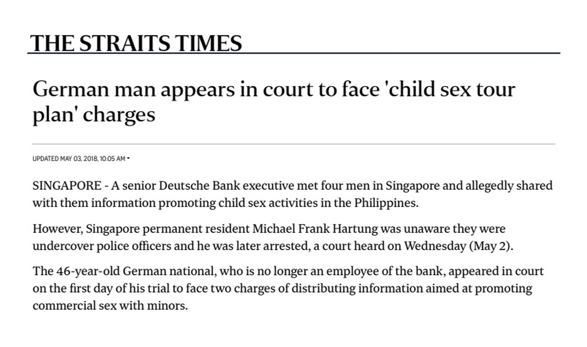 straits times article on a german offender for CSAM