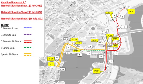 Traffic Arrangement For National Day Parade 2022 Rehearsals